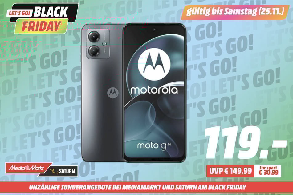 Motorola moto G14
für 119 statt 149,99 Euro.