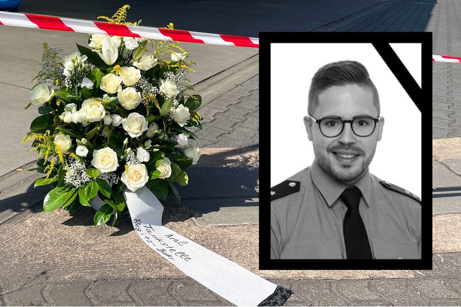 Ein Blumenkranz am Tatort erinnert an den schrecklichen Vorfall, bei dem Polizeioberkommissar Simon B. (†34) sein Leben verlor.