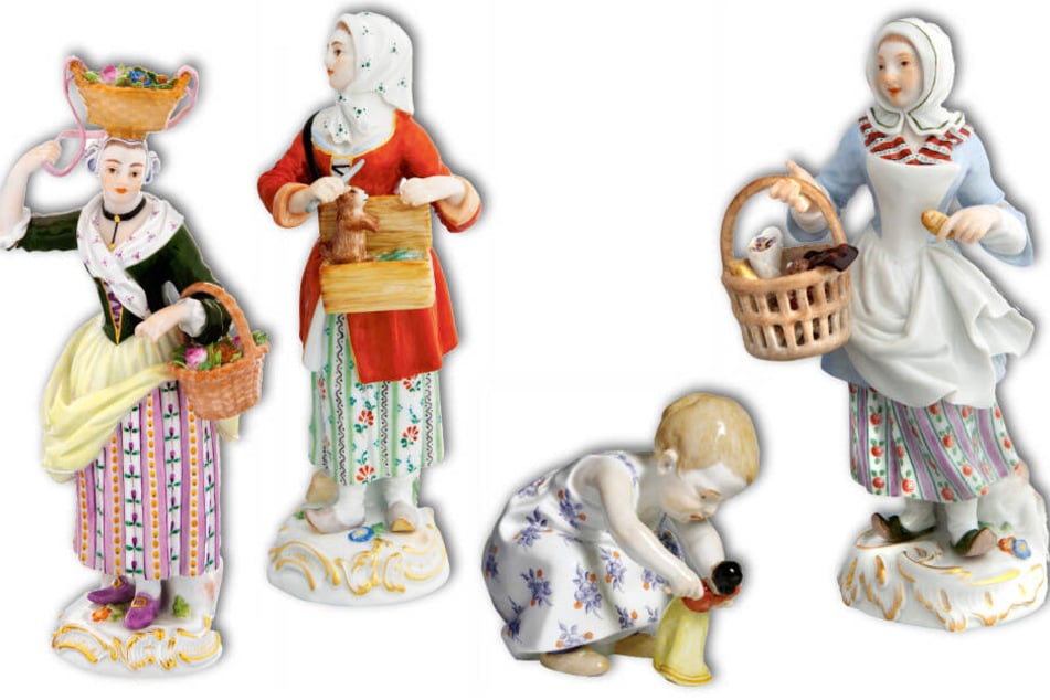 Diese Porzellanfiguren verschwanden aus den Verkaufs-Vitrinen: Die Frau mit zwei Körben, die Frau mit dem Murmeltier, Kind mit Puppe und die Gebäckverkäuferin. Sie tauchten bis heute nicht wieder auf.