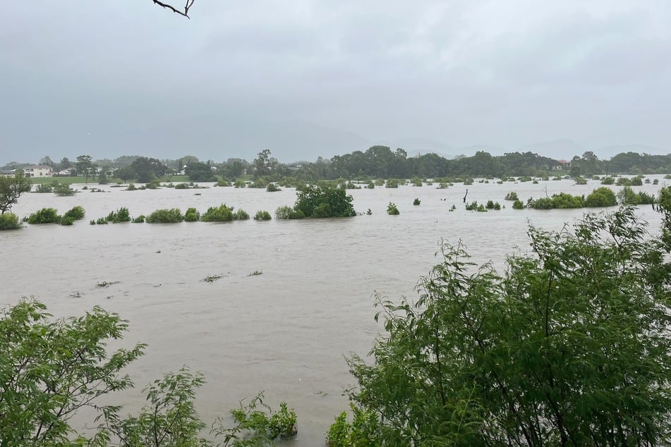 View of the overflowing Ross River in Townsville.