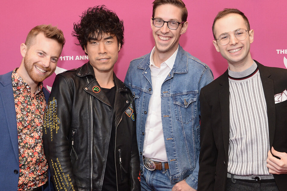 From l. to r., Ned Fulmer, Eugene Lee Yang, Keith Habersberger, and Zach Kornfeld attend the 11th Annual Shorty Awards in 2019.