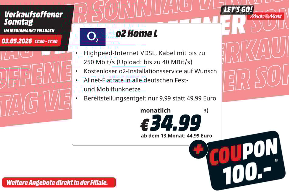 o2 Home L abschließen, 100 Euro-Coupon kassieren.