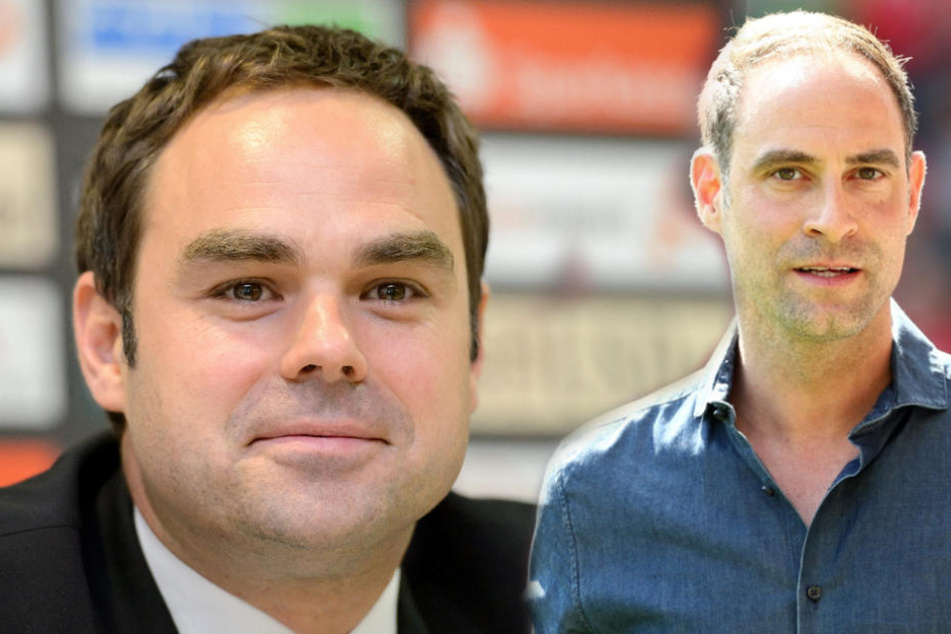 Nach der Stichelei soll sich Leipzigs Boss Oliver Mintzlaff (r.) bei seinem Gegenüber Robert Schäfer (l.) beschwert haben.
