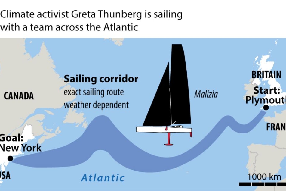 Das ist die Route, die Greta über den Atlantik segelt.