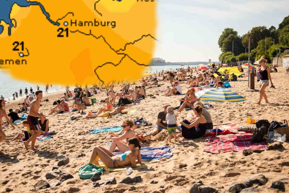 Sonnenbaden am Elbstrand: Die Temperaturen knacken in Hamburg am Sonntag die 20-Grad-Marke.