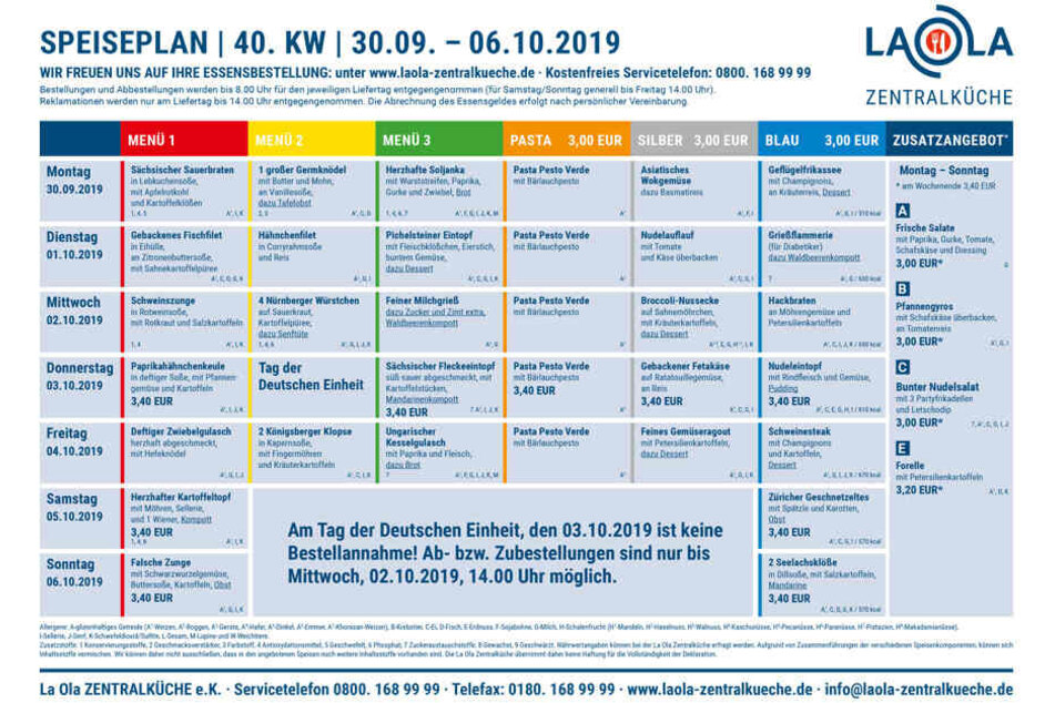 Einfach klicken und durch den Speiseplan für die 38. Kalenderwoche (30.9. bis 06.10.2019) stöbern.