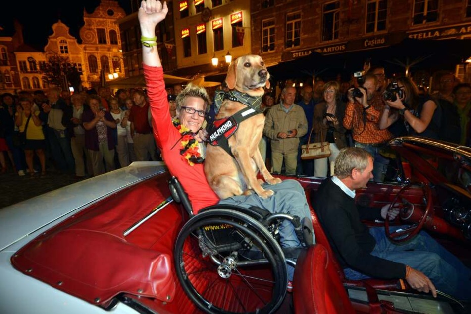 Marieke Vervoort bei einem Empfang in ihrer belgischen Heimat nach dem Sieg bei den Paralympics in London 2012.
