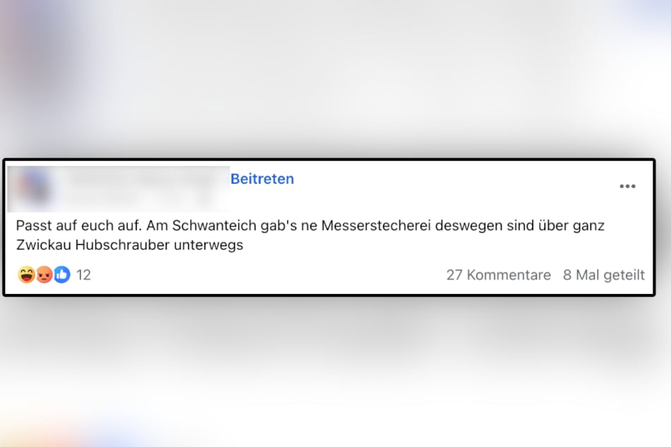 Unter anderem auf Facebook wurde die Nachricht von einer Messerstecherei in Zwickau verbreitet. Doch es handelte sich um eine Falschmeldung.