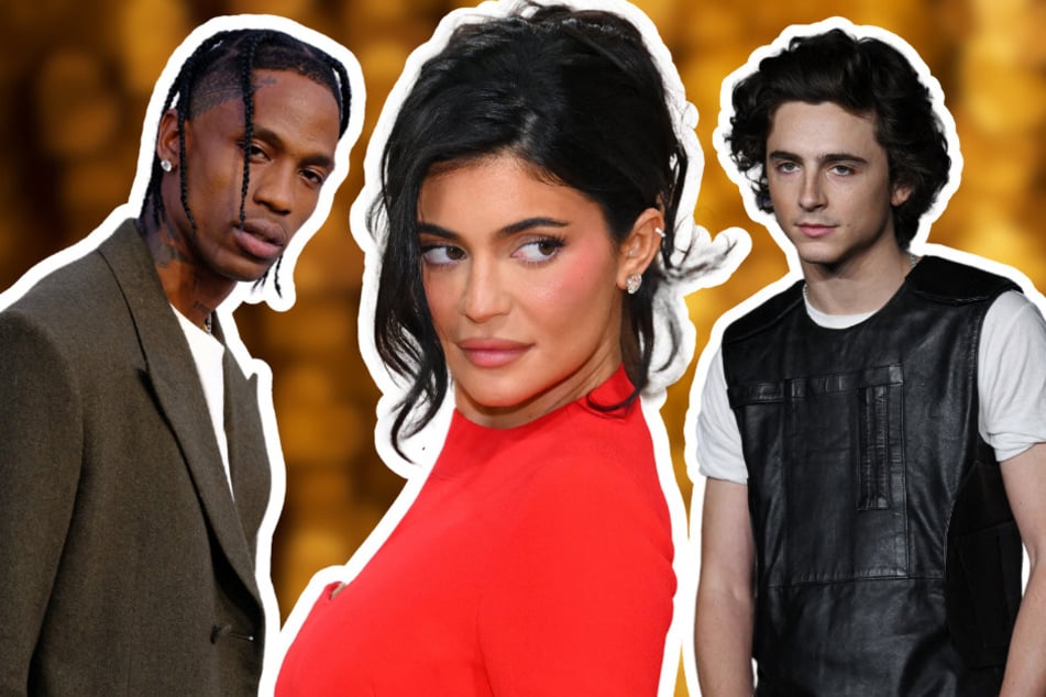 Travis Scott (l.) dropped his newest album, Utopia, on Friday, featuring a song called Meltdown which many fans think shade ex-girlfriend Kylie Jenner's (c.) rumored boo Timothée Chalamet.