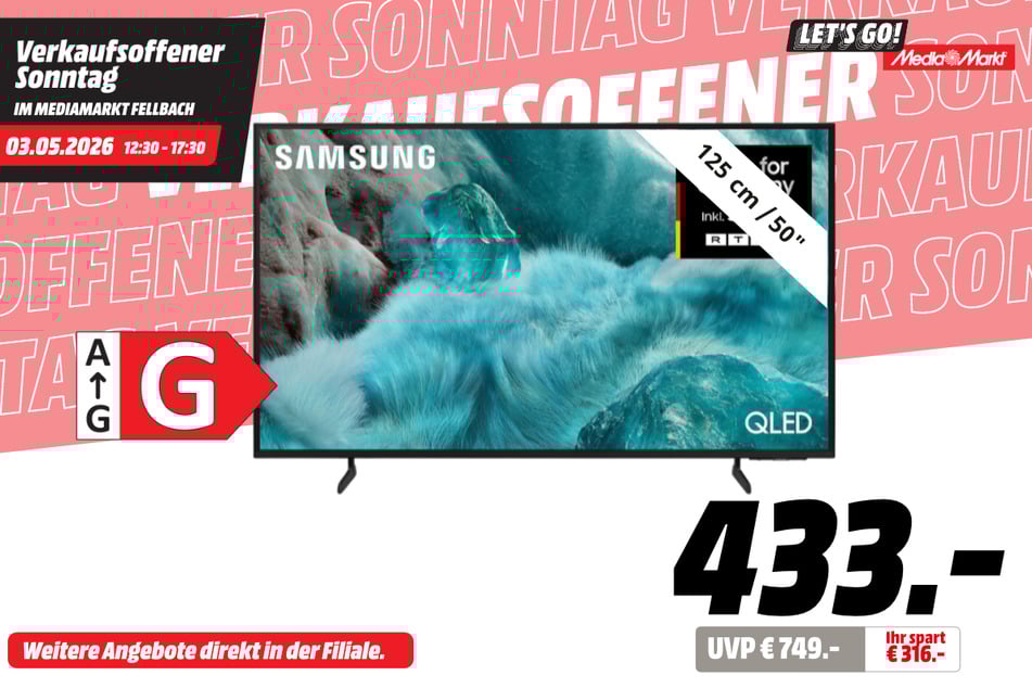 50-Zoll Samsung-Fernseher GQ50Q7F für 433 statt 749 Euro.