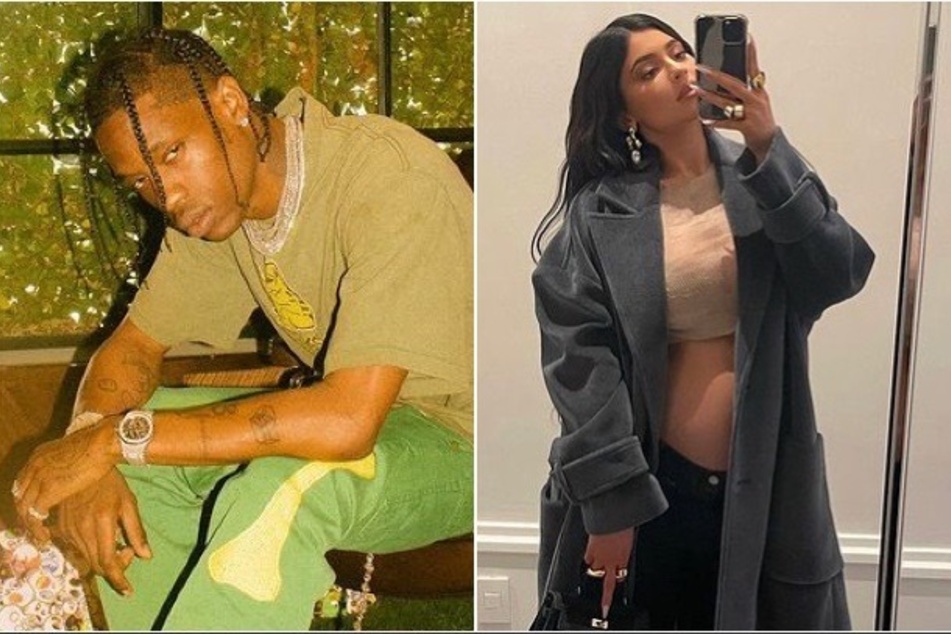 A source has shared that Travis Scott (l) and Kylie Jenner have been spending time with loved ones while waiting for the arrival of their second baby.