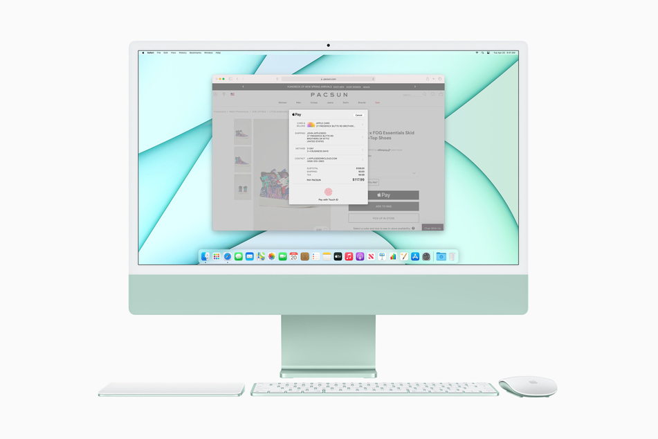 The new Trackpad, three available versions of the Magic Keyboard, and mouse are all color coordinated to your new iMac.