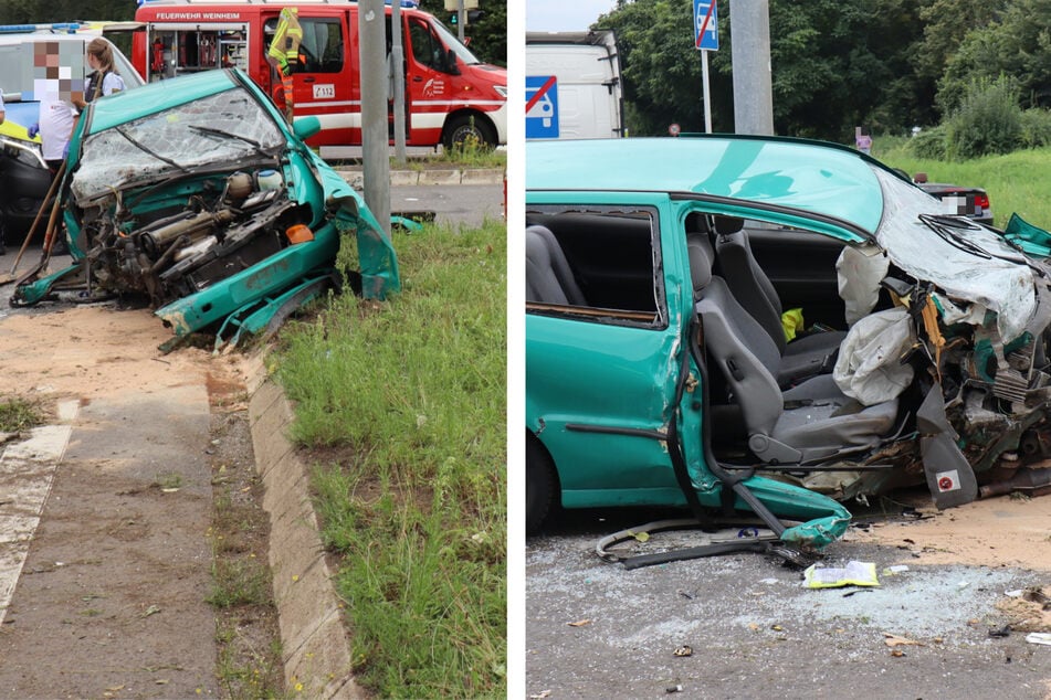 Heftiger Laternen-Crash: Eingeklemmter Mann wird in Klinik geflogen