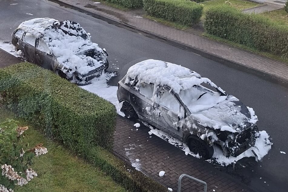 Die betroffenen Autos wurden durch den Brand stark zerstört.