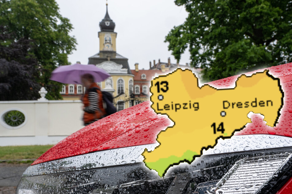 Das Gohliser Schlösschen in Leipzig verschwindet hinter Regenschlieren. Nass wird es in dieser Woche auf jeden Fall.