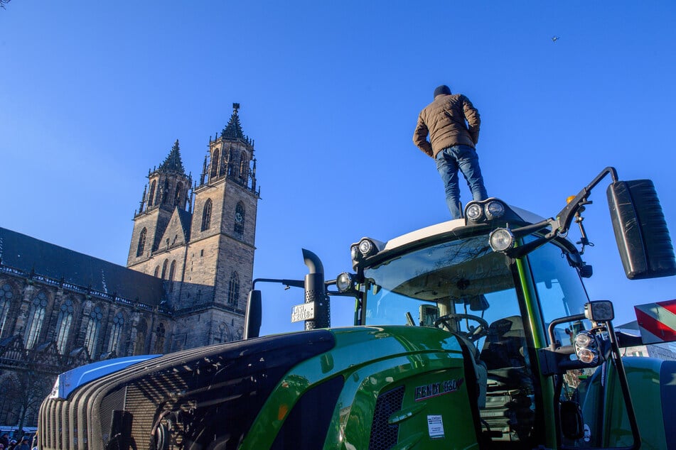 Am Sonntag demonstrierten hunderte Bauern auf dem Domplatz in Magdeburg.