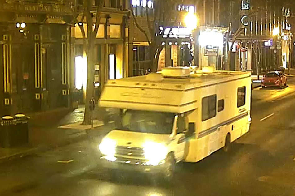 A frame grab from a video shows the parked vehicle on Christmas Day before detonation.