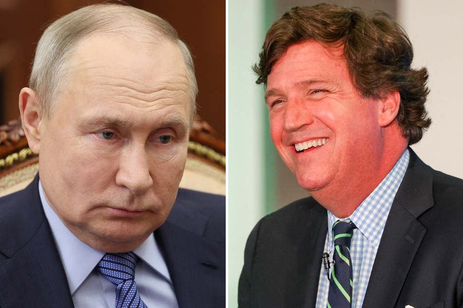 Former Fox News host Tucker Carlson (r.) shared a video on Tuesday announcing an upcoming interview with Russian President Vladimir Putin.