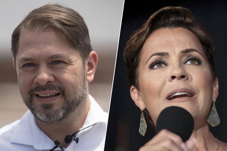 Democratic nominee Ruben Gallego (l.) will face off against Republican Kari Lake in the November 2024 election to represent Arizona in the US Senate.