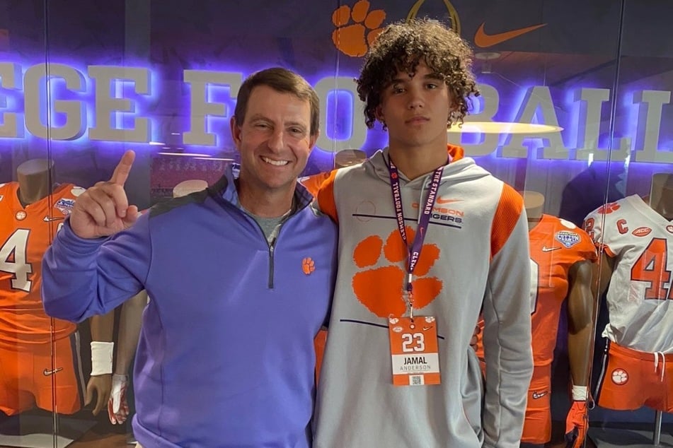 Jamal Anderson Jr. (r.) on official Clemson University football recruiting trip.