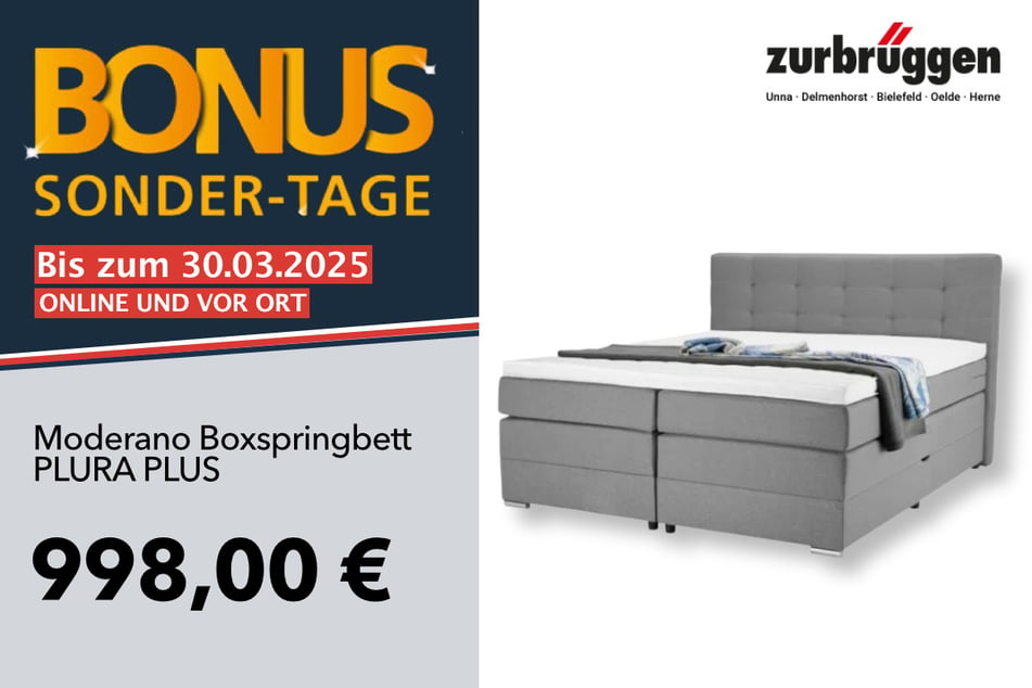 Das Moderano Boxpringbett
für 998 Euro.