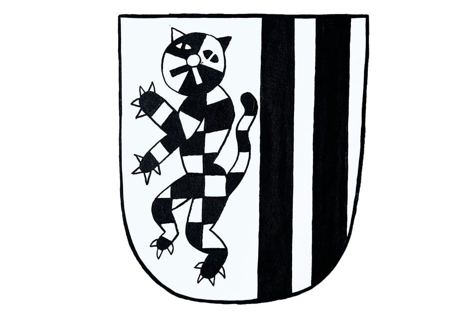 Das Dresdner Stadtwappen mit karierter Katze statt Löwen.