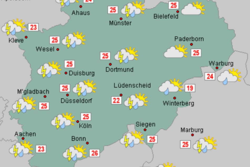 Die Temperaturen bleiben in den kommenden Tagen sommerlich, die Sonne lässt sich hingegen nur selten blicken. Stattdessen sind Gewitter im Anmarsch.