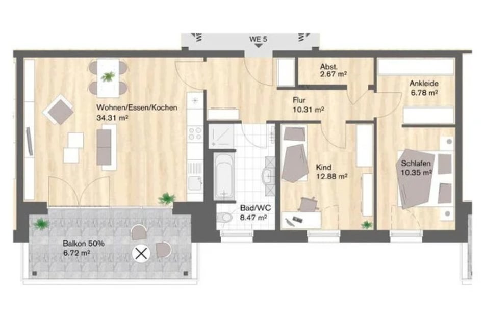 Wohneinheit 5: 3-Raum-Wohnung mit ca. 93 m² Wohnfläche