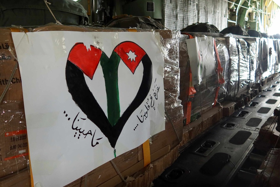 Aid parcels seen in Jordan to be airdropped along the Gaza coast.