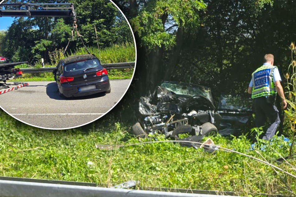 Tödlicher Unfall auf Bundesstraße: BMW hebt ab und kracht gegen Baum