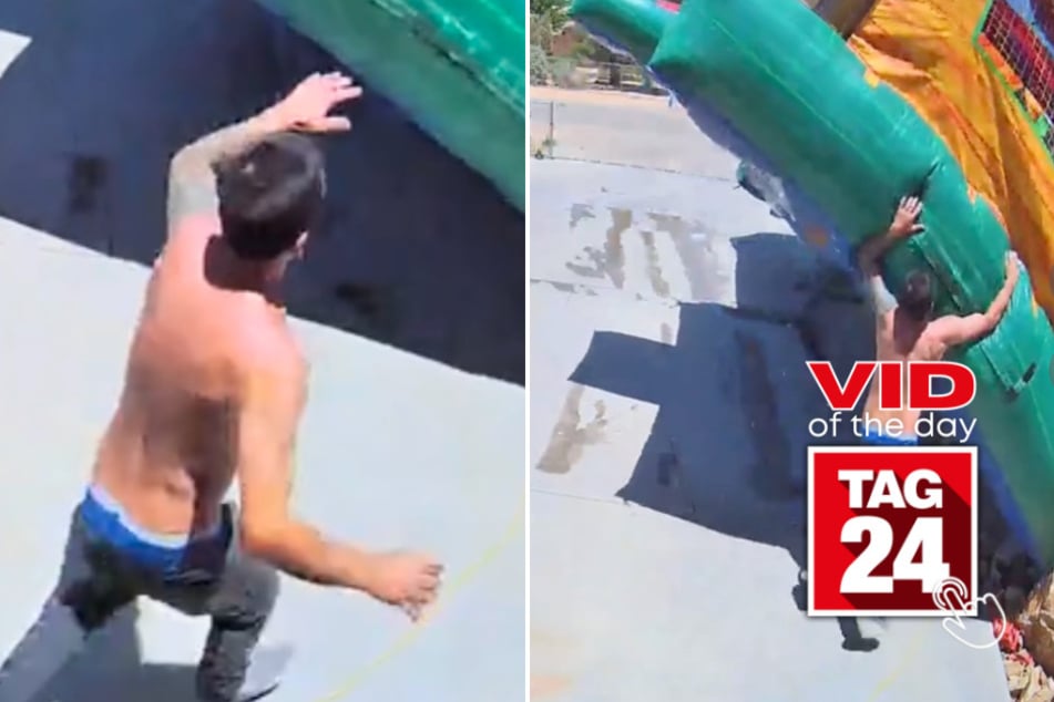 viral videos: Viral Video of the Day for July 14, 2024: Flying bounce house makes husband jump for his life!