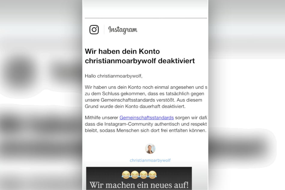 Mit dieser Meldung rechtfertigt Instagram die jüngste Entscheidung um den neuen Account von Oliver Pocher.