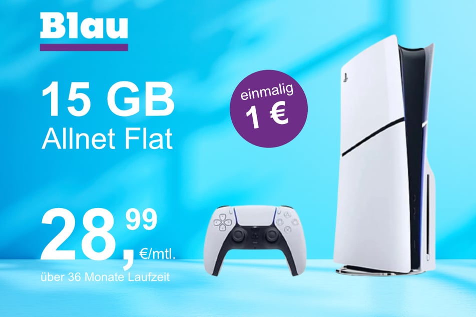 Die PS5 Digital Slim Edition im Blau Allnet M inkl. 15 GB für einmalig nur 1 Euro.