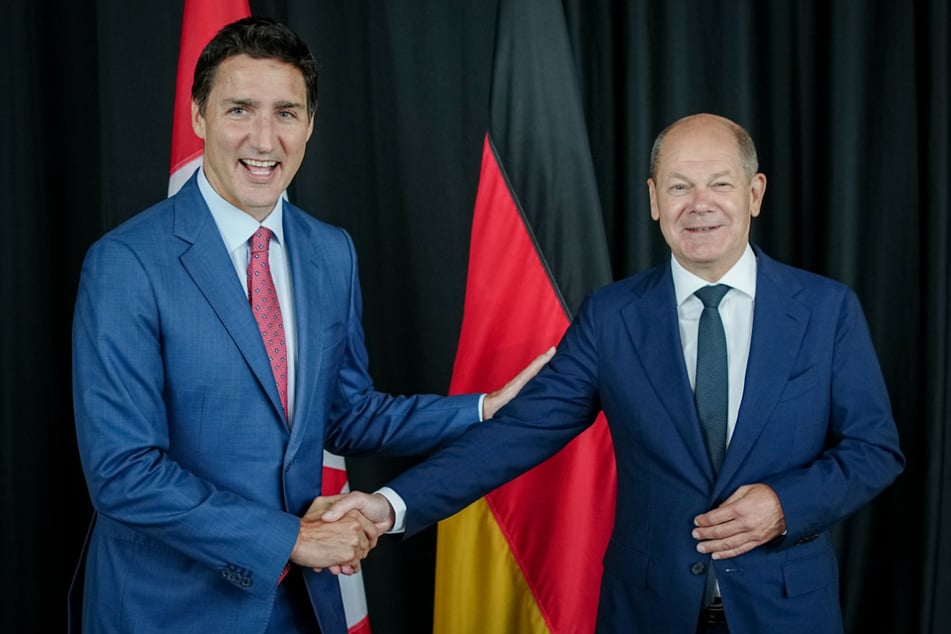 Bundeskanzler Olaf Scholz (64, SPD) und Kanadas Premierminister Justin Trudeau (50).