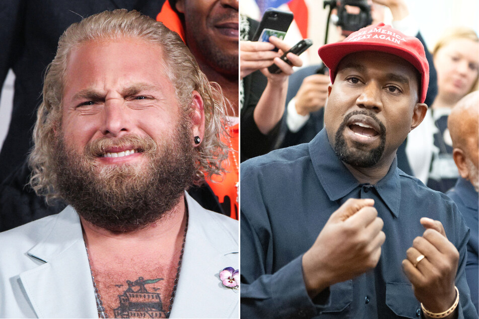 Rapper Kanye West (r.) claimed in an Instagram post that recently watching a movie starring actor Jonah Hill "made me like Jewish people again."