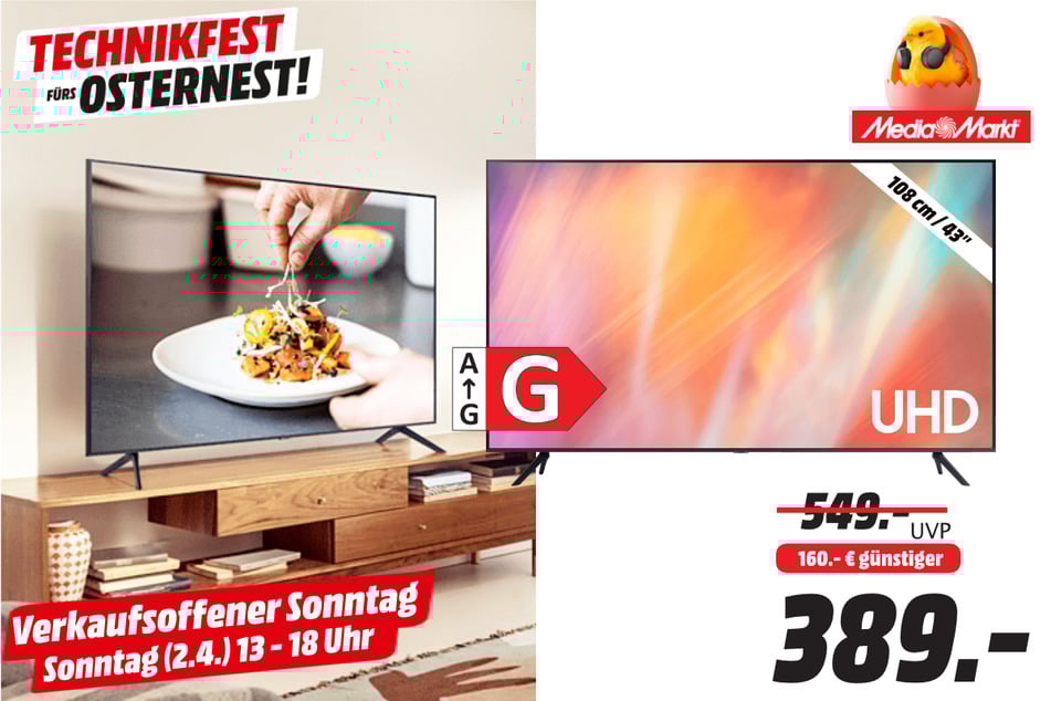 Samsung-Fernseher GU43AU7199UXZG für 389 Euro.