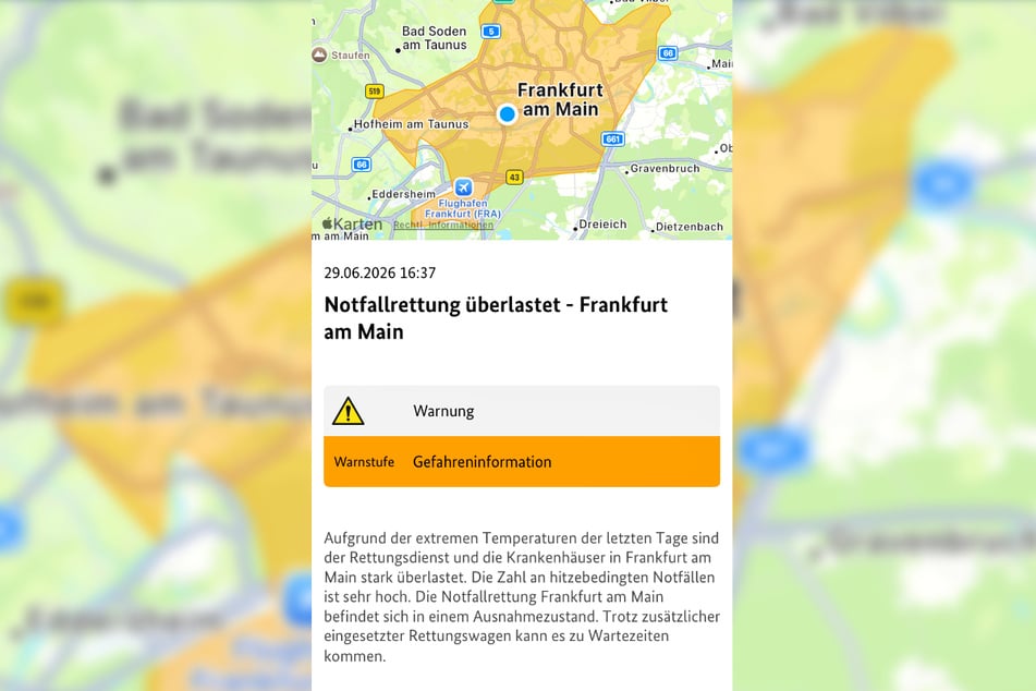 Über die Warn-App NINA wurde auf die Überlastung beim Frankfurter Rettungsdienst hingewiesen.