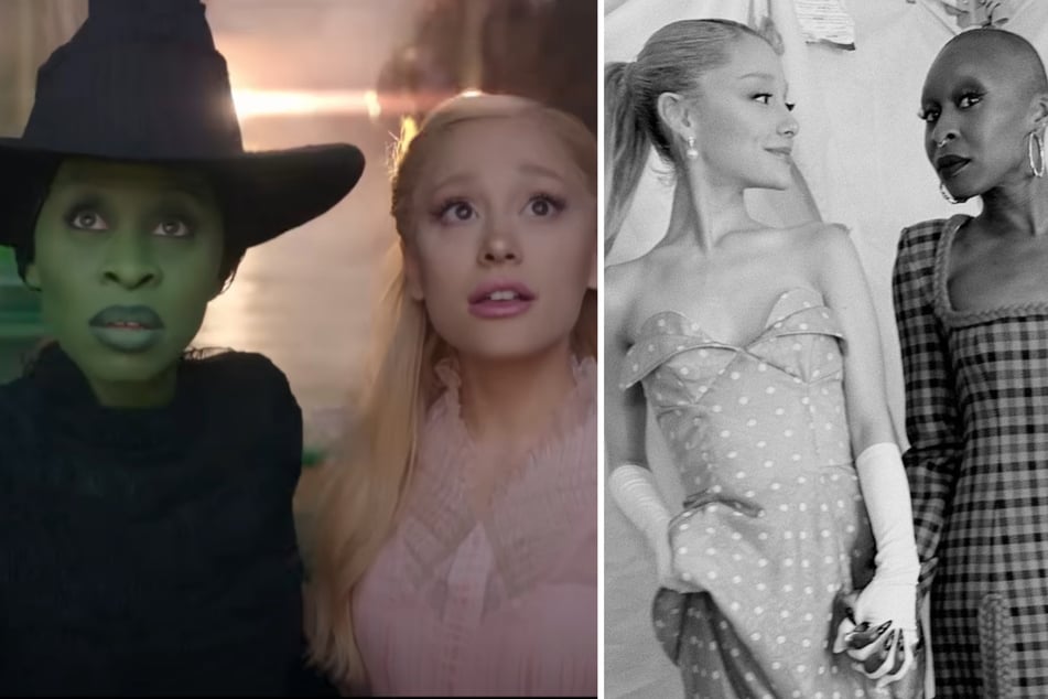 Ariana Grande and Cynthia Erivo (l.) made their debuts as Glinda and Elphaba, respectively, in the first trailer for Wicked.