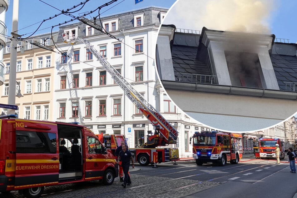 Dresden: Bewohnerin flüchtet rechtzeitig: Neustädter Dachgeschosswohnung in Flammen