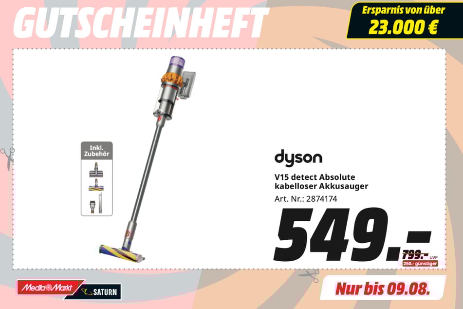Dyson-Akkusauger V15 detect Absolute für 549 statt 799 Euro.