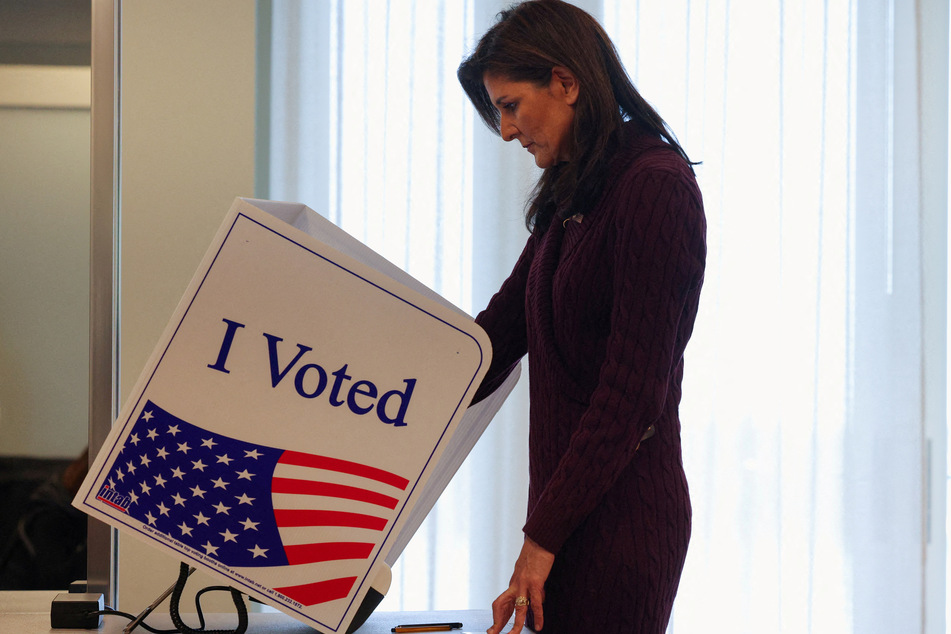 Nikki Haley casts her vote – presumably for herself – in the South Carolina Republican presidential primary election on Kiawah Island.