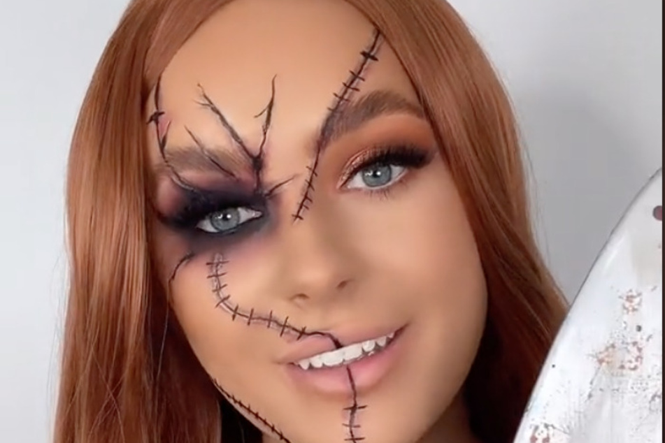 Wanna play? TikToker @ellejamesmakeup offered an unique take on a Chucky-themed makeup look for Halloween.