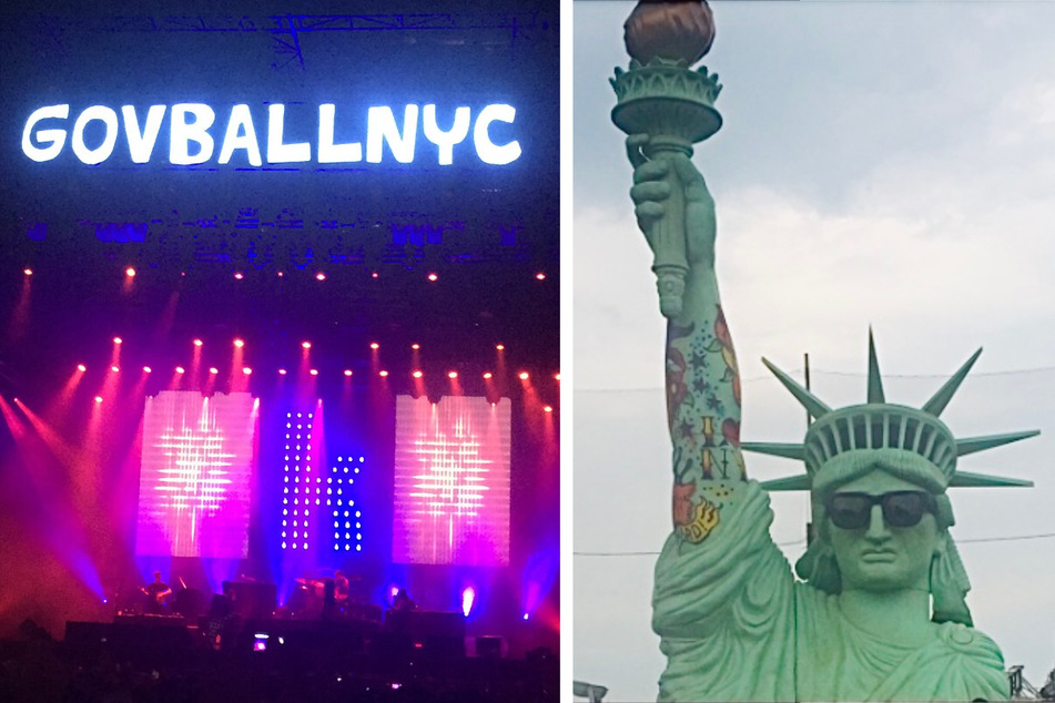 As in years past, Governor's Ball featured multiple stages (l.) and a giant statue of Lady Liberty.