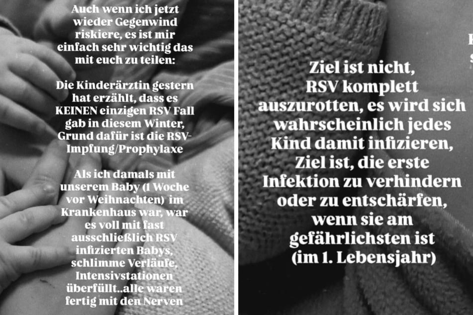 Nach dem kurzen Klinik-Aufenthalt klärte die 39-Jährige via Instagram über RSV-Impfungen auf.