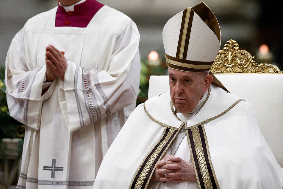 Pope Francis attends the Vespers prayer service to celebrate the conversion of St. Paul at St. Paul's Basilica in Rome, Italy.