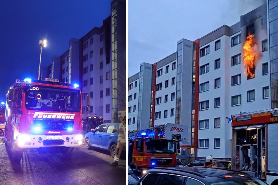 Dresden: Feuer in Mehrfamilien-Haus in Prohlis! Flammen schlagen aus Wohnung im dritten Stock