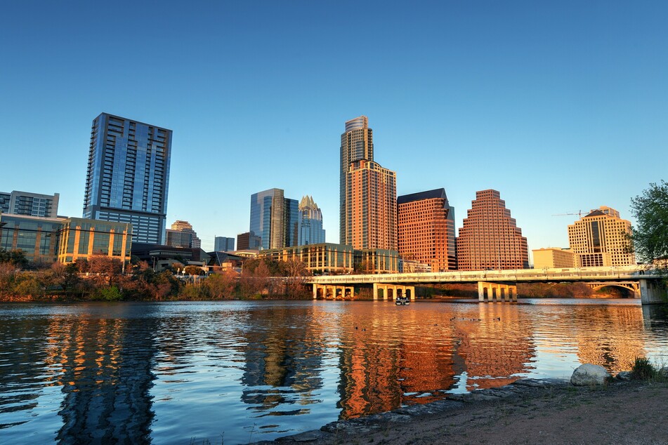 The downtown skyline of Austin, Texas as seen from Auditorium Shores park on November 20, 2020.