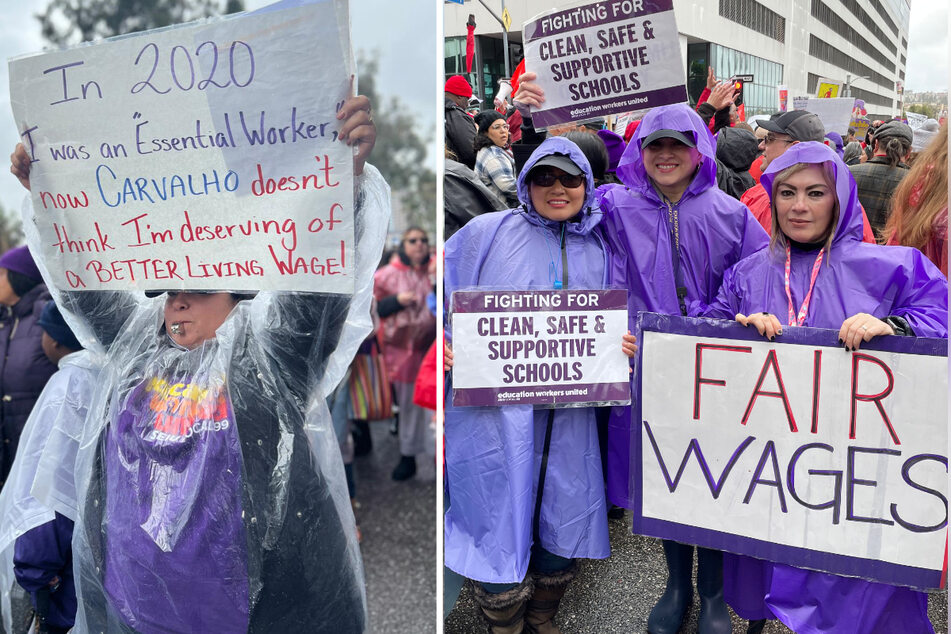 Los Angeles school system employees marched on Tuesday in a strike that shut down LA schools and classes district-wide.