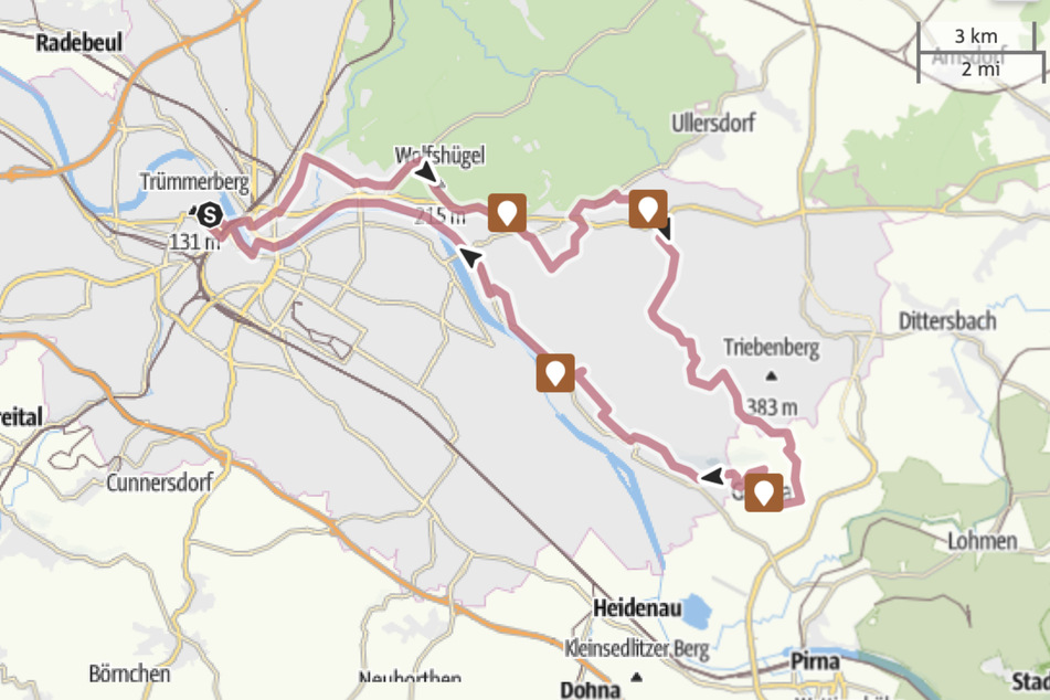 Die Laufstrecke führt bis nach Graupa und entlang der Elbe zurück. Aller zehn Kilometer gibt's Verpflegungspunkte.