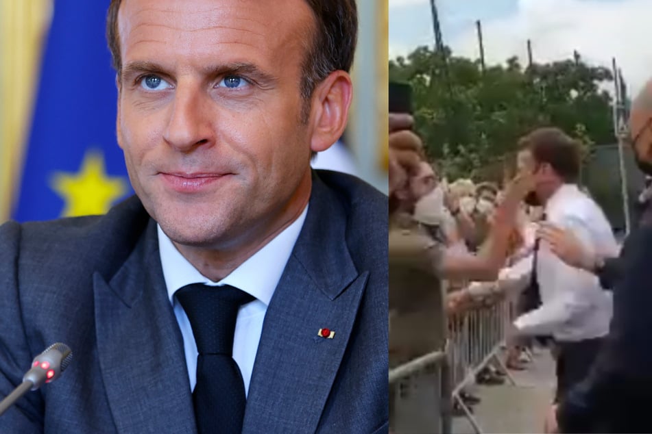 Emmanuel Macron begrüßt Menschenmenge, plötzlich schlägt ihm jemand ins Gesicht